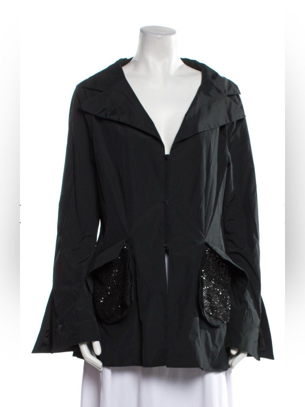 Black Women's Blazer with Sequin Pocket Accents